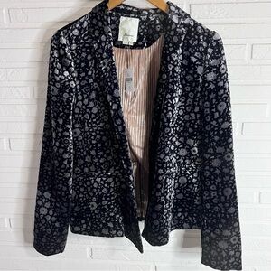 Elevenses Anthropologie Black and Silver Soft Velvet Blazer, Women’s Size 2